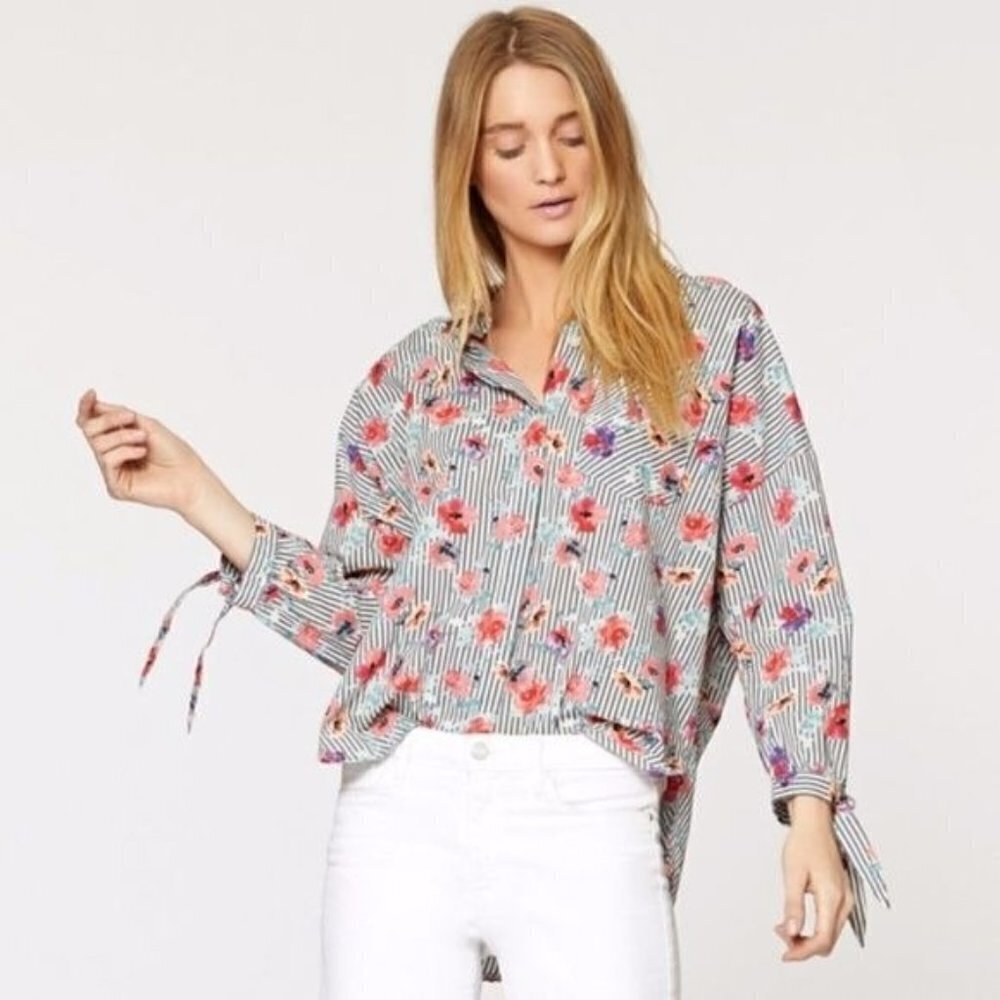 NWT Sanctuary Floral Striped Button Down Shirt Women's Size XS